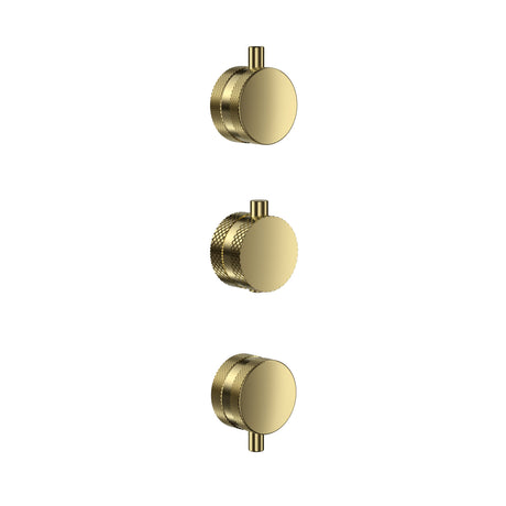 Scudo Concealed Three Outlet Shower Valve with Brushed Brass Plate knurled handle