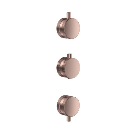 Scudo Concealed Three Outlet Shower Valve with Brushed Bronze Plate knurled handle