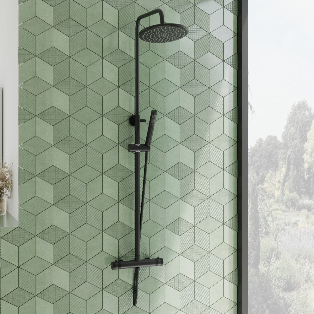 Scudo Core Black Round Rigid Riser Shower lifestyle 1