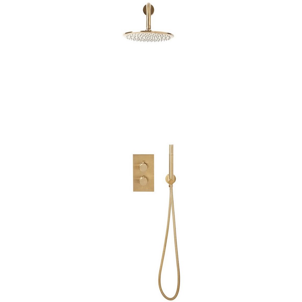 NU-030 Scudo Core Brushed Brass Concealed Shower with Fixed Head and Handset