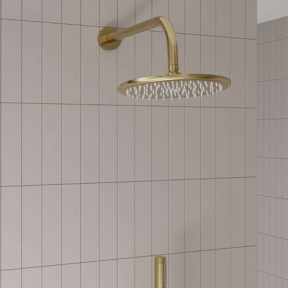 Scudo Core Brushed Brass Concealed Shower with Fixed Head and Handset lifestyle 2