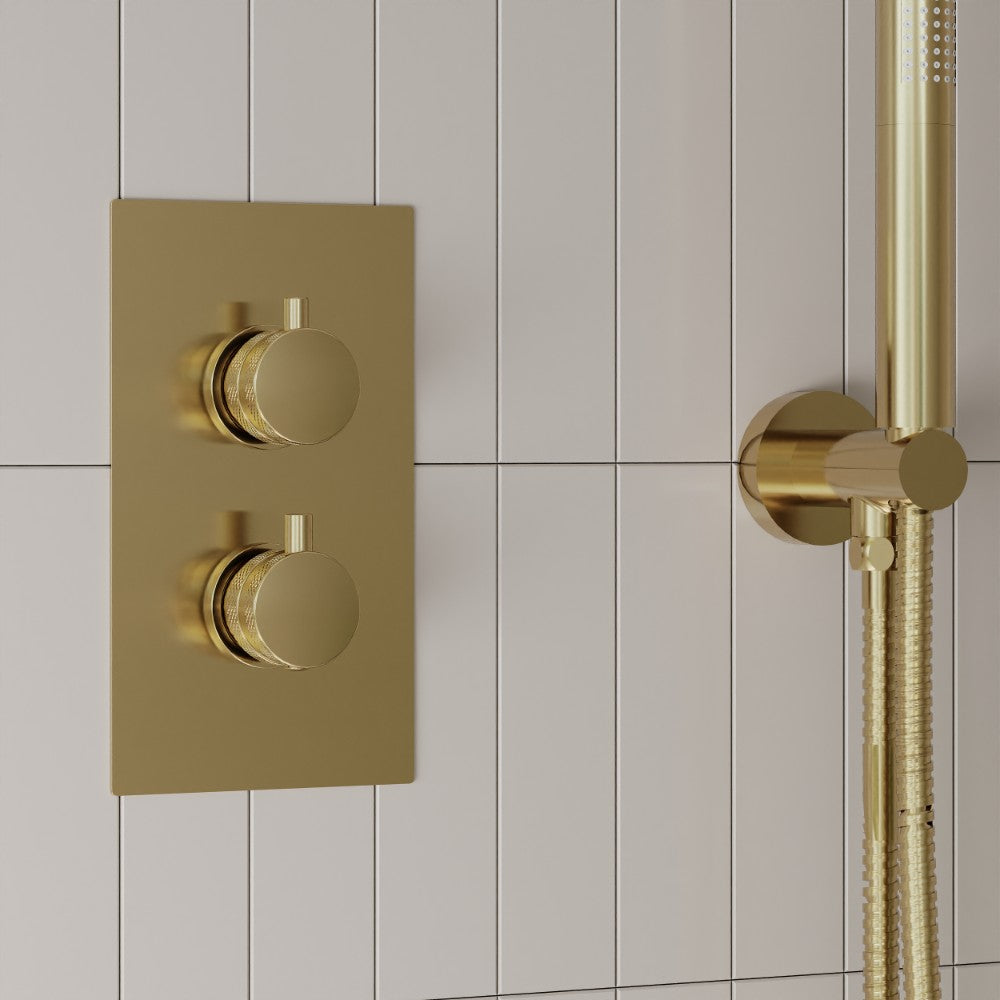 Scudo Core Brushed Brass Concealed Shower with Fixed Head and Handset lifestyle 4