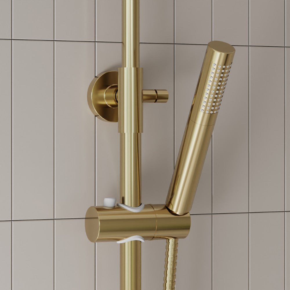 Scudo Core Brushed Brass Round Rigid Riser Shower lifestyle 4