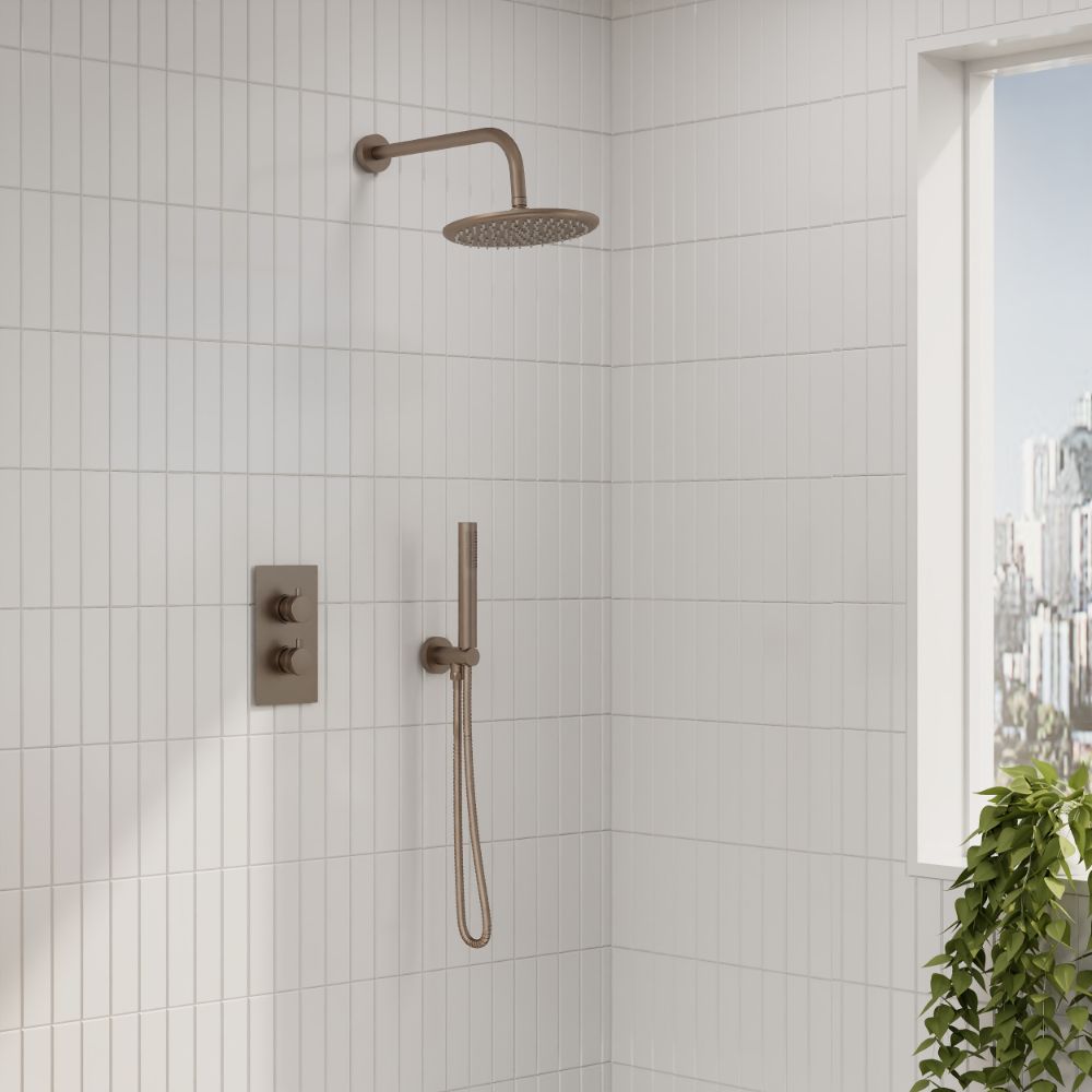 Scudo Core Brushed Bronze Concealed Shower with Fixed Head and Handset lifestyle 1