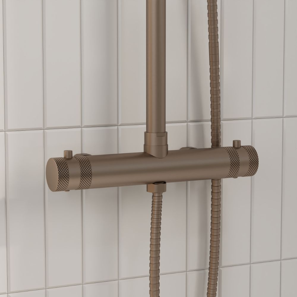 Scudo Core Brushed Bronze Round Rigid Riser Shower lifestyle 2