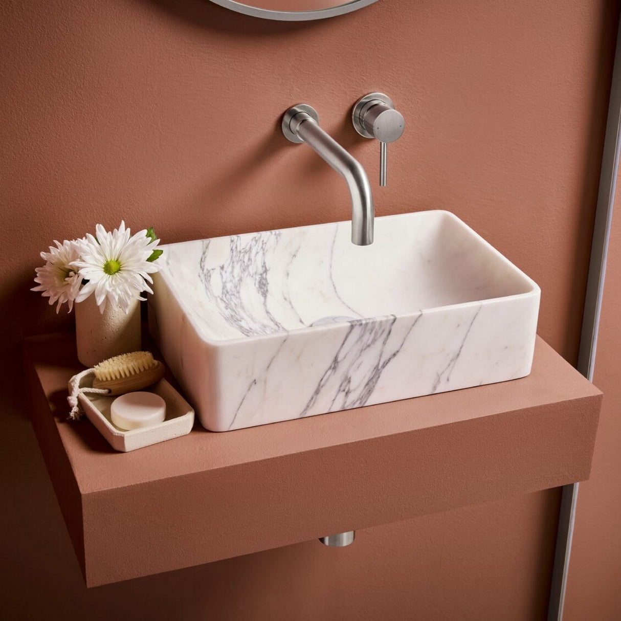 Scudo Core Brushed Nickel Wall Mounted Basin Tap lifestyle