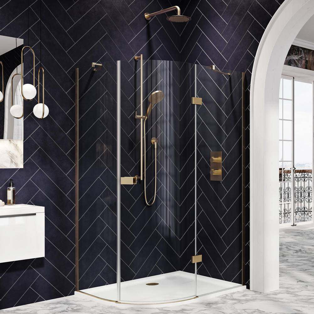 Scudo Dawn Athena Brushed Brass Hinged Offset Quadrant Shower Enclosure