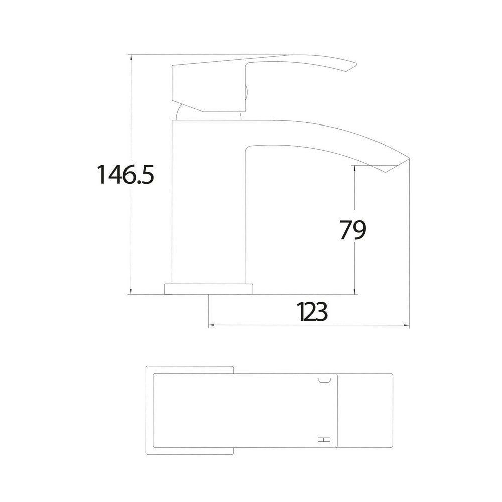 TAP031L Scudo Descent Chrome Mono Basin Mixer with Push Waste Line Drawing