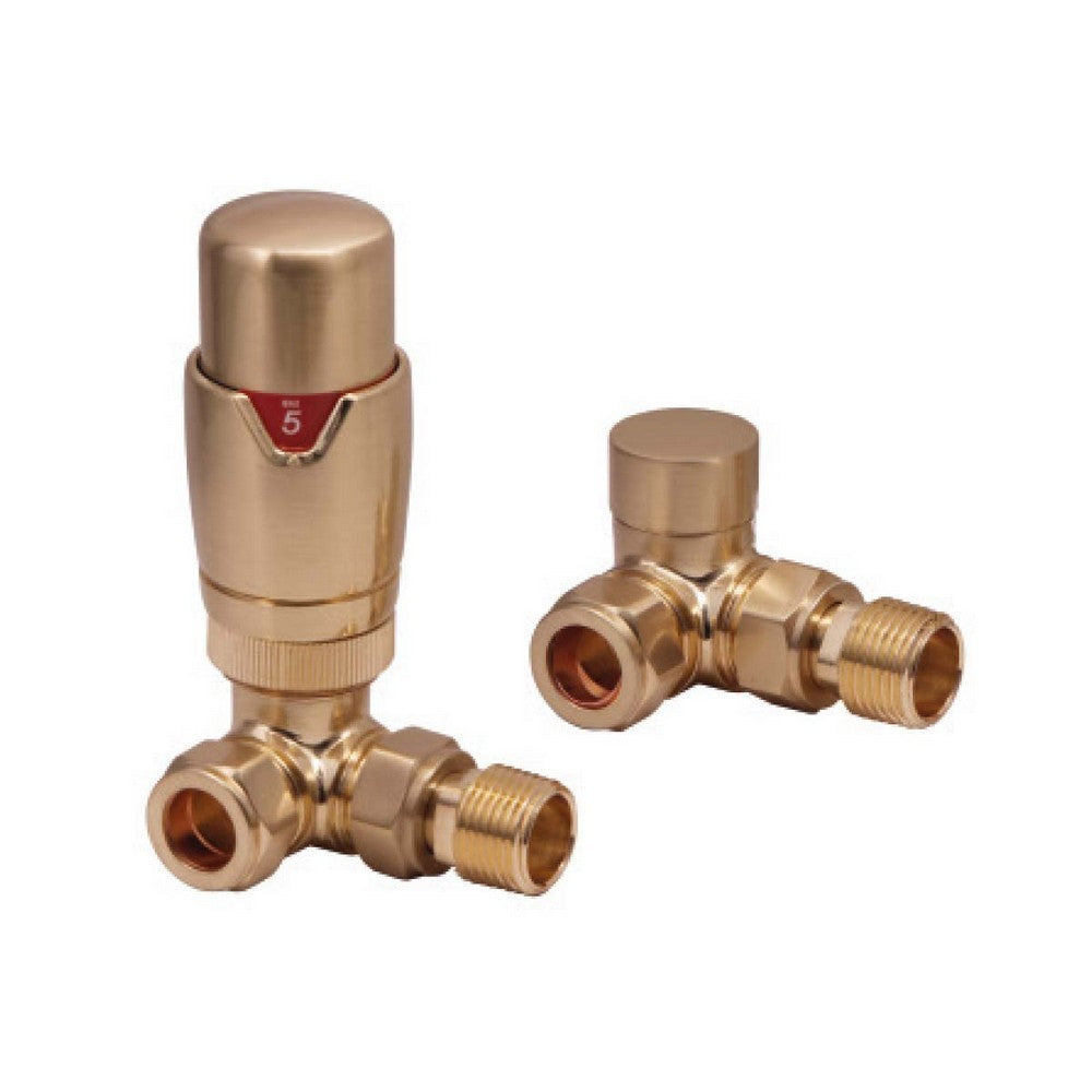 Scudo Designer Brushed Brass TRV Corner Radiator Valves