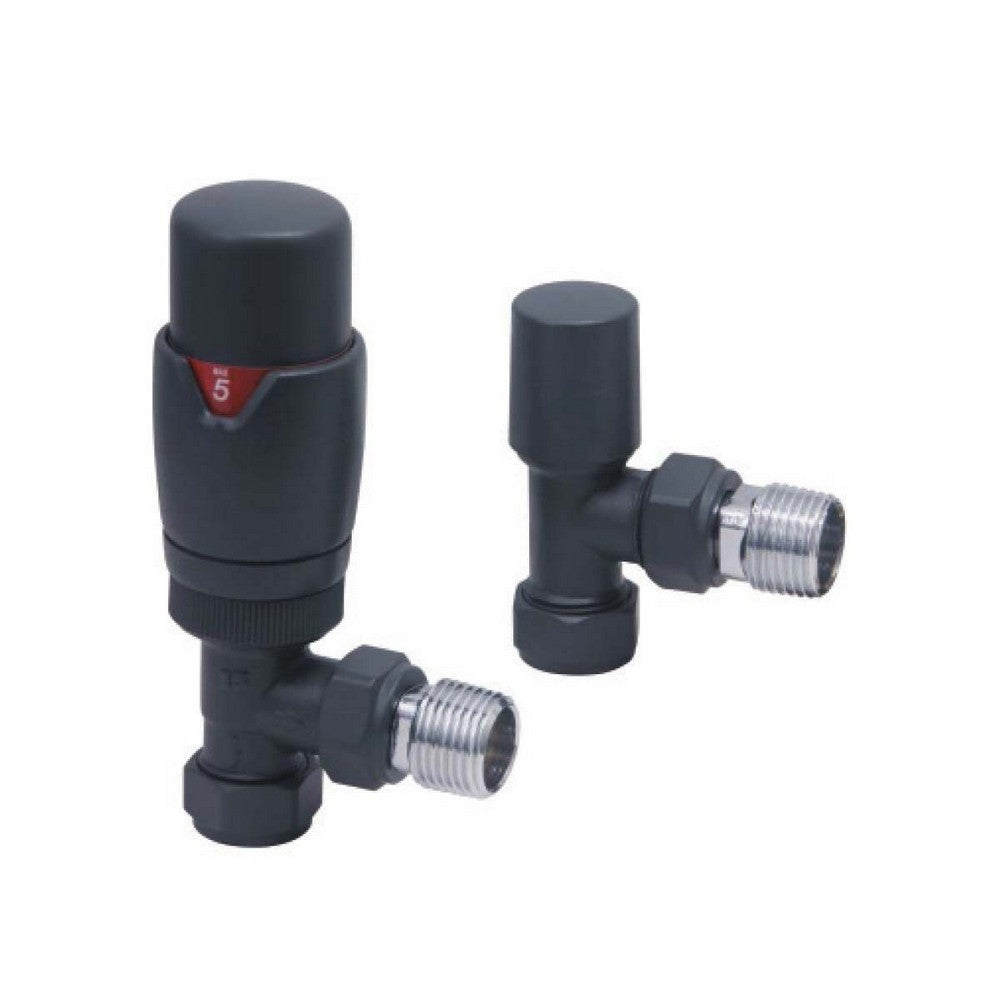Scudo Designer Carbon Anthracite TRV Angled Radiator Valves