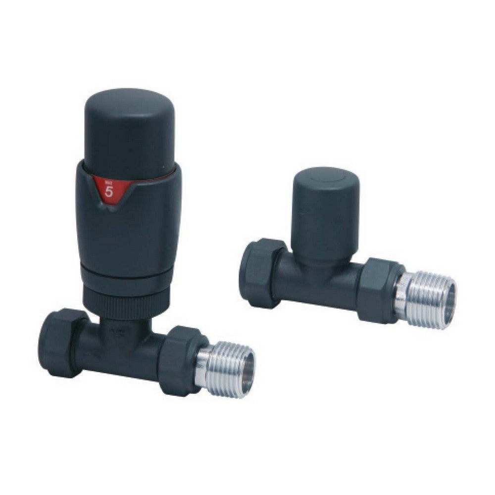 Scudo Designer Carbon Anthracite TRV Straight Radiator Valves