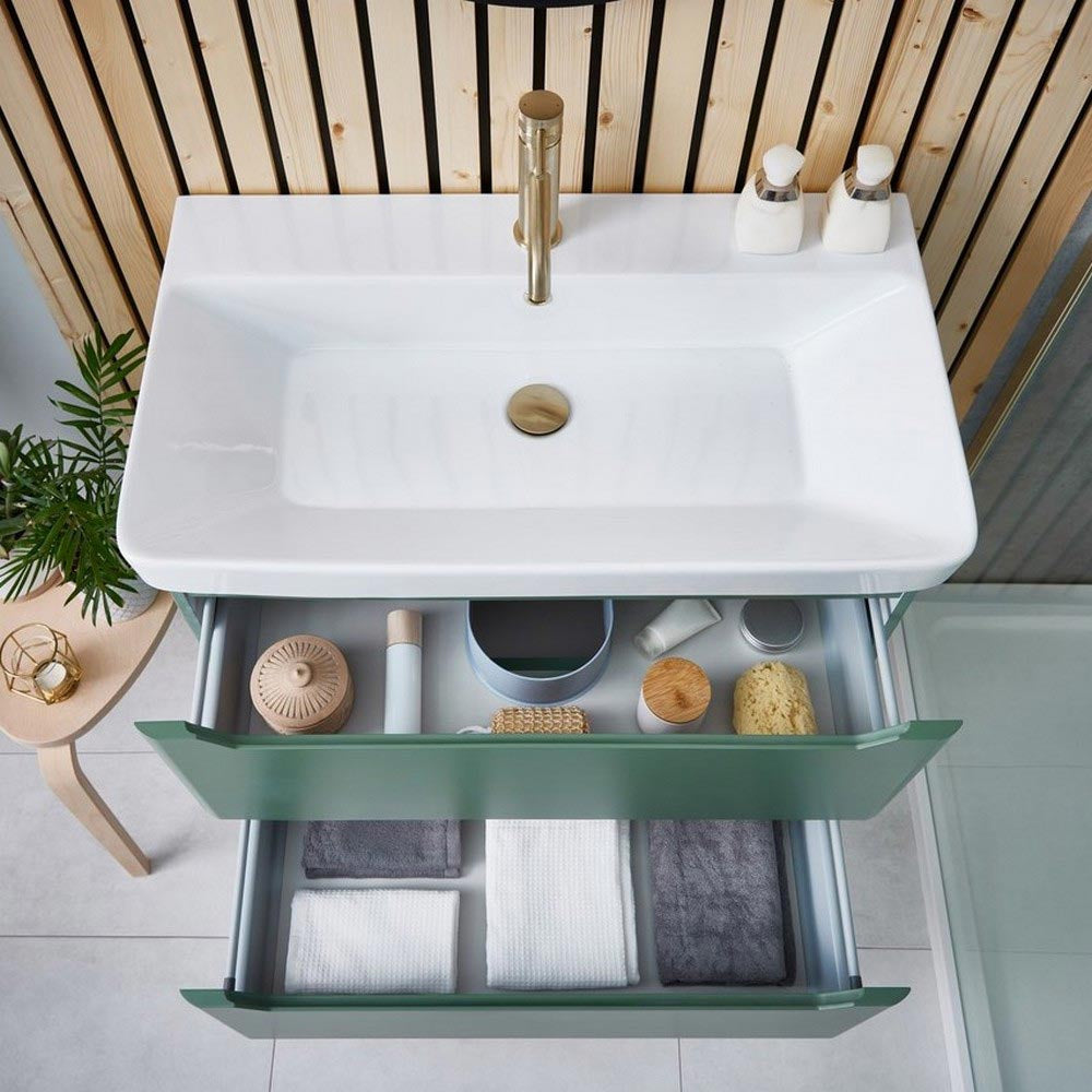 Scudo Ella 800mm Sage Green Wall Mounted Vanity Unit with Basin Lifestyle