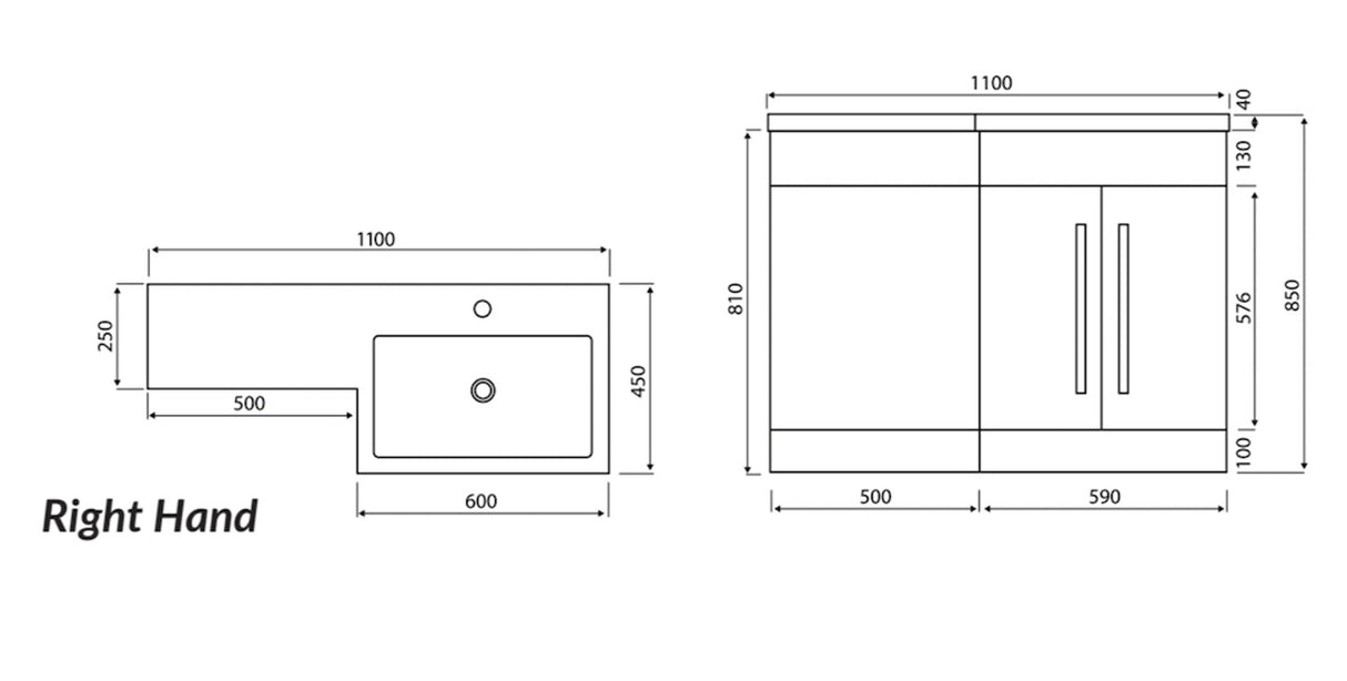 Scudo Empire 1100mm Matt Anthracite Right Handed Furniture Pack dimensions
