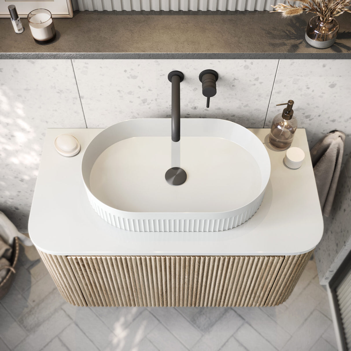Scudo Fluted Oval 575mm Countertop Basin 2