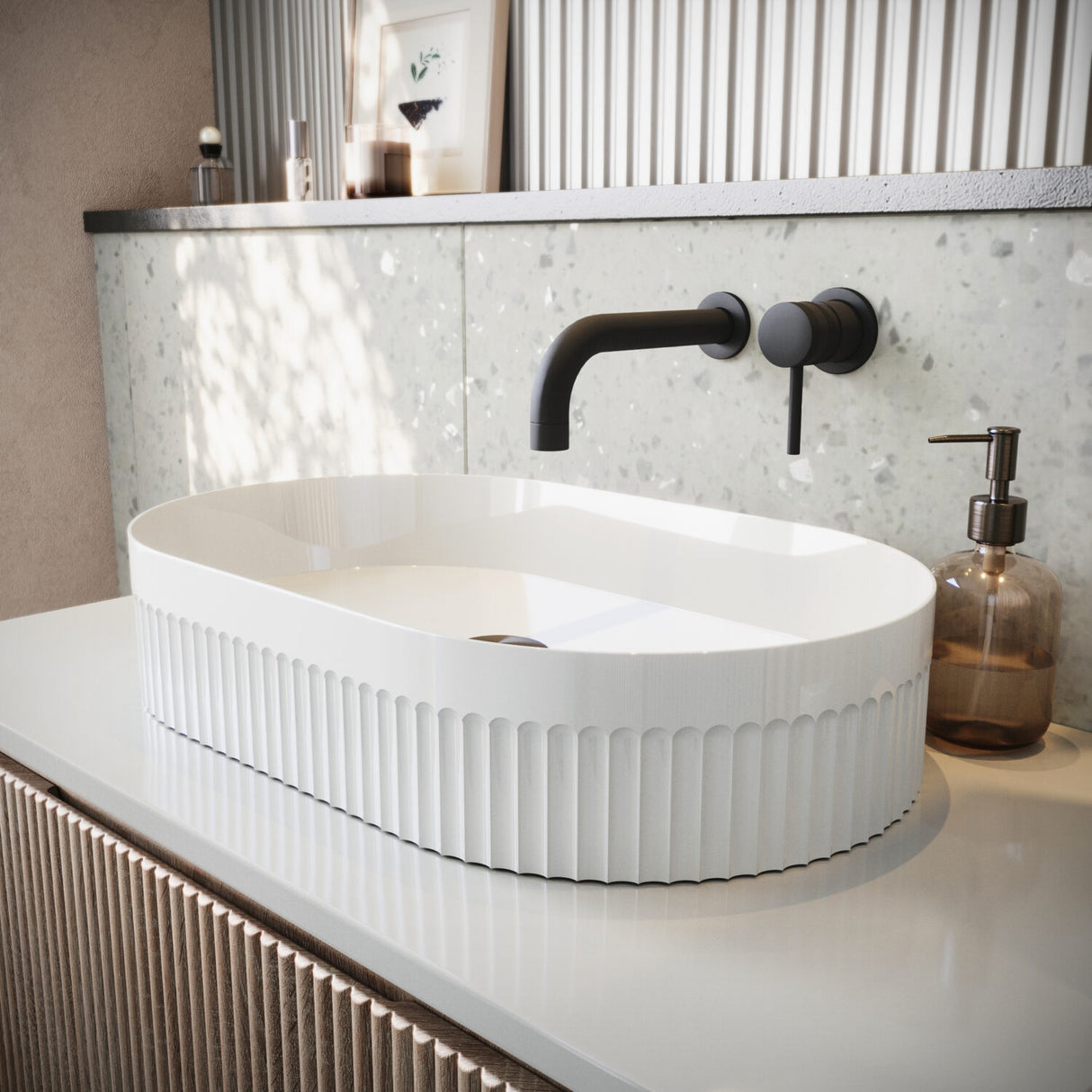 Scudo Fluted Oval 575mm Countertop Basin lifestyle 2