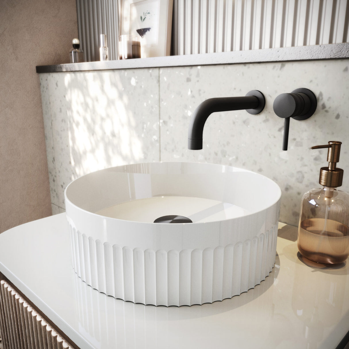 Scudo Fluted Round 360mm Countertop Basin lifestyle 3