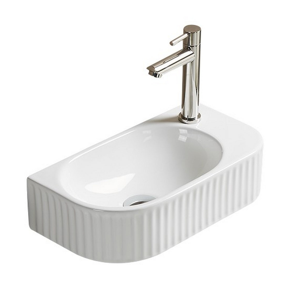 Scudo Fluted Wall Hung 400mm Cloakroom Basin in Gloss White