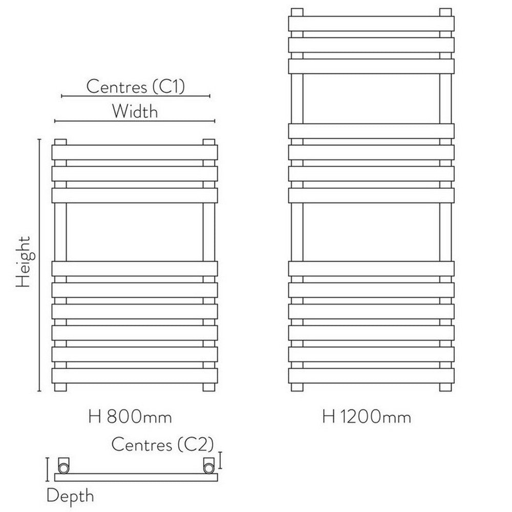 Scudo Instyle 500mm Wide Carbon Anthracite Designer Towel Radiator Dimensions