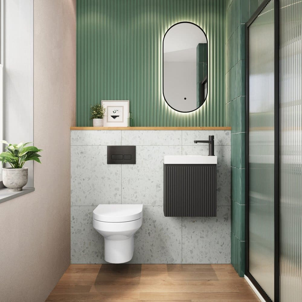 Scudo Linea 400mm Wall Hung Cloakroom Vanity Unit in Matt Black lifestyle