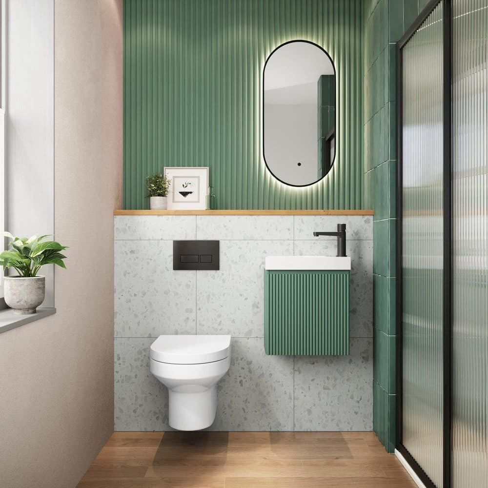Scudo Linea 400mm Wall Hung Cloakroom Vanity Unit in Reed Green lifestyle