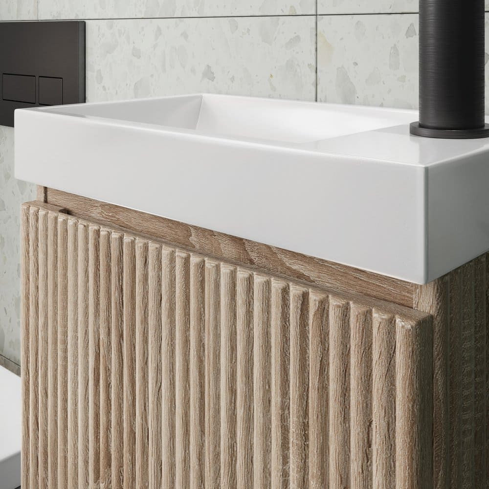 Scudo Linea 400mm Wall Hung Cloakroom Vanity Unit in Sonoma Oak close up