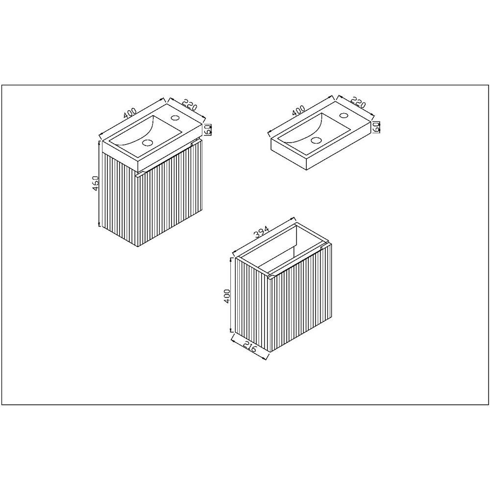 Scudo Linea 400mm Wall Hung Cloakroom Vanity Unit in Sonoma Oak dimensions