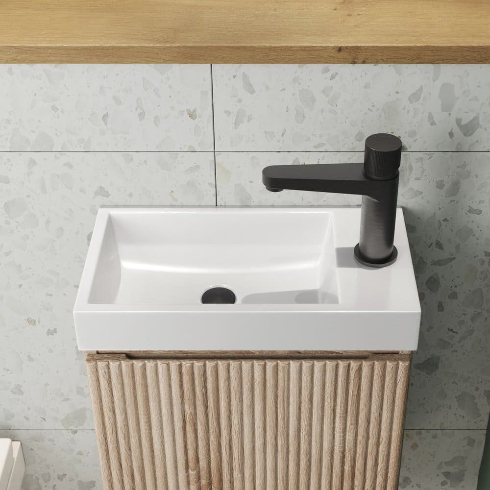 Scudo Linea 400mm Wall Hung Cloakroom Vanity Unit in Sonoma Oak over view