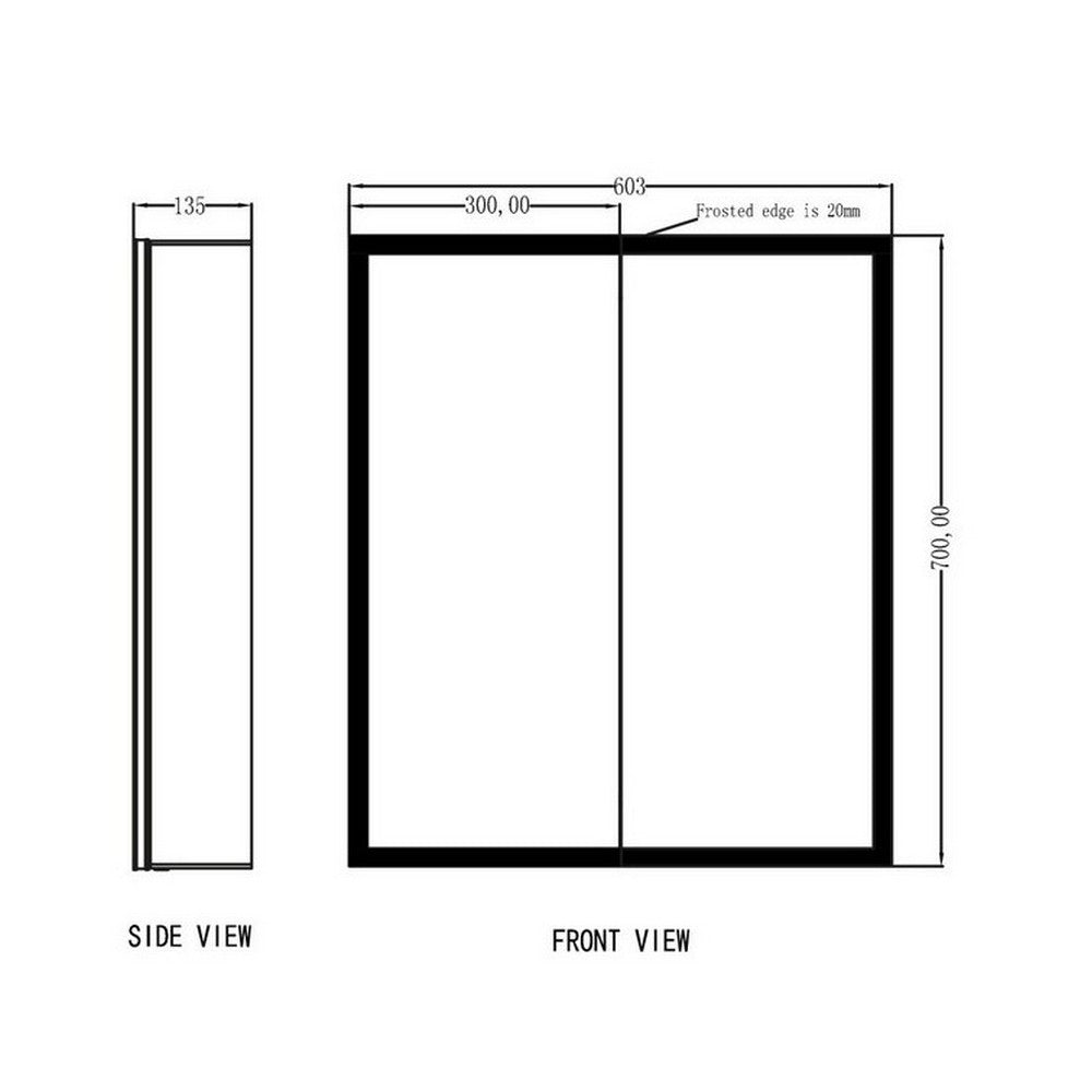 Scudo Mia LED 600 x 700mm Mirror Cabinet Double Door dimensions