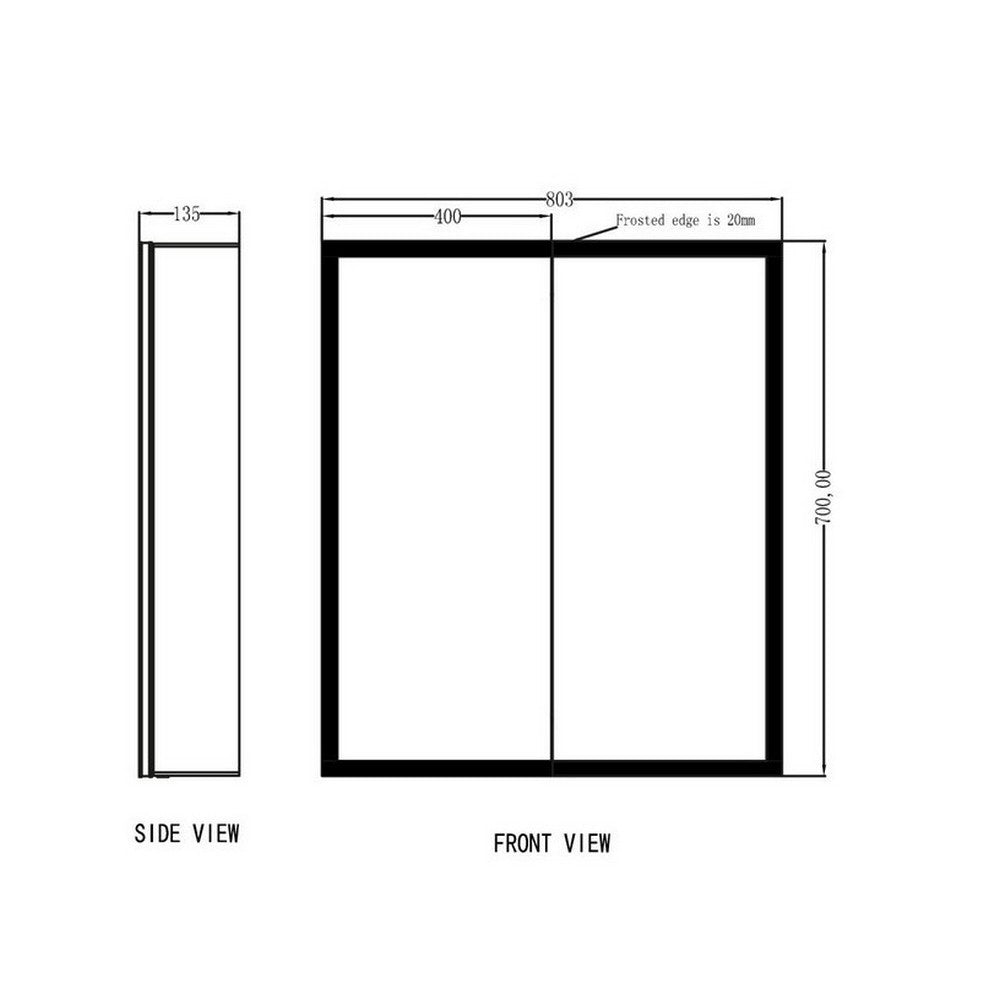 Scudo Mia LED 800 x 700mm Mirror Cabinet Double Door dimensions