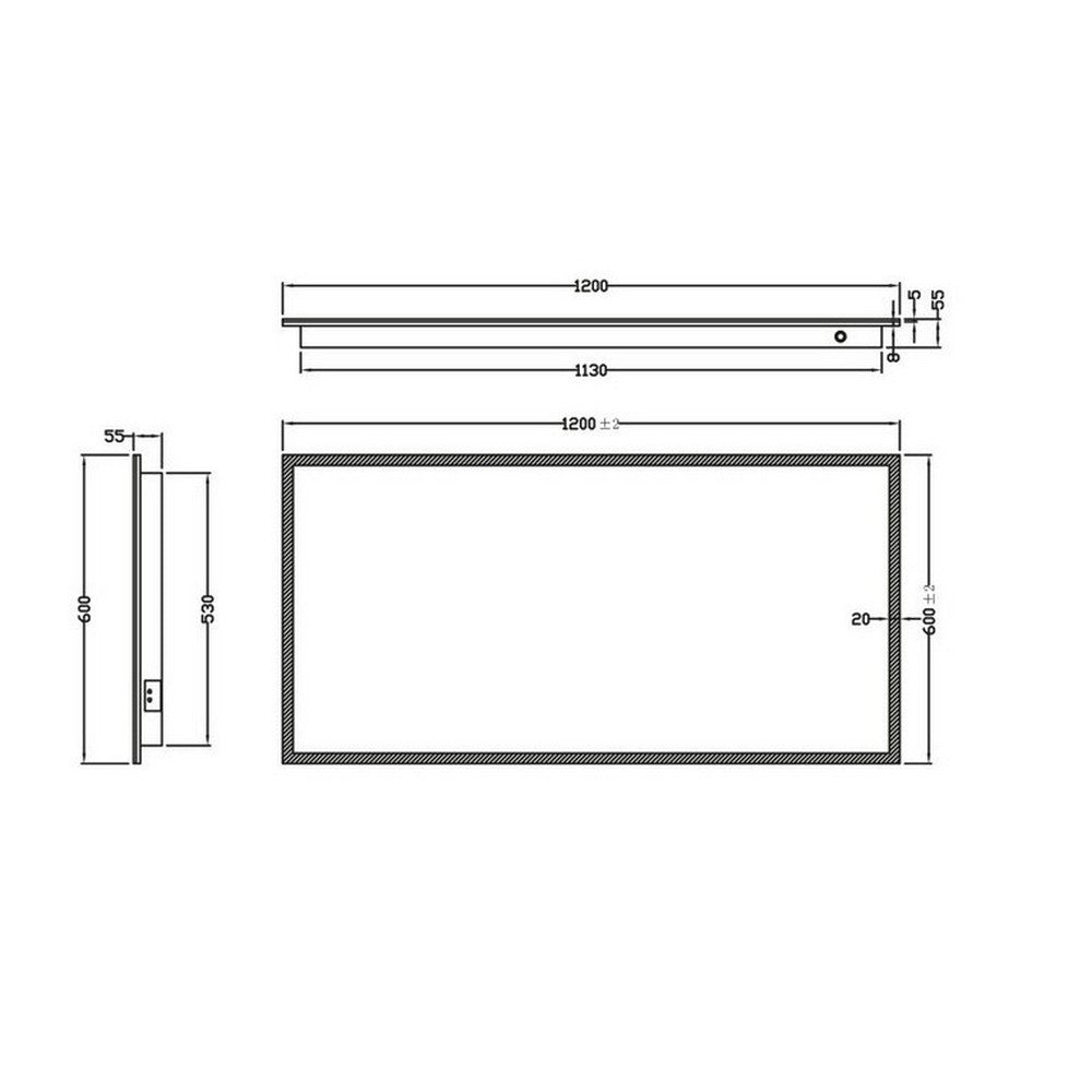 Scudo Mosca 600 x 1200mm LED Mirror with Demister Pad and Shaver Socket dimensions