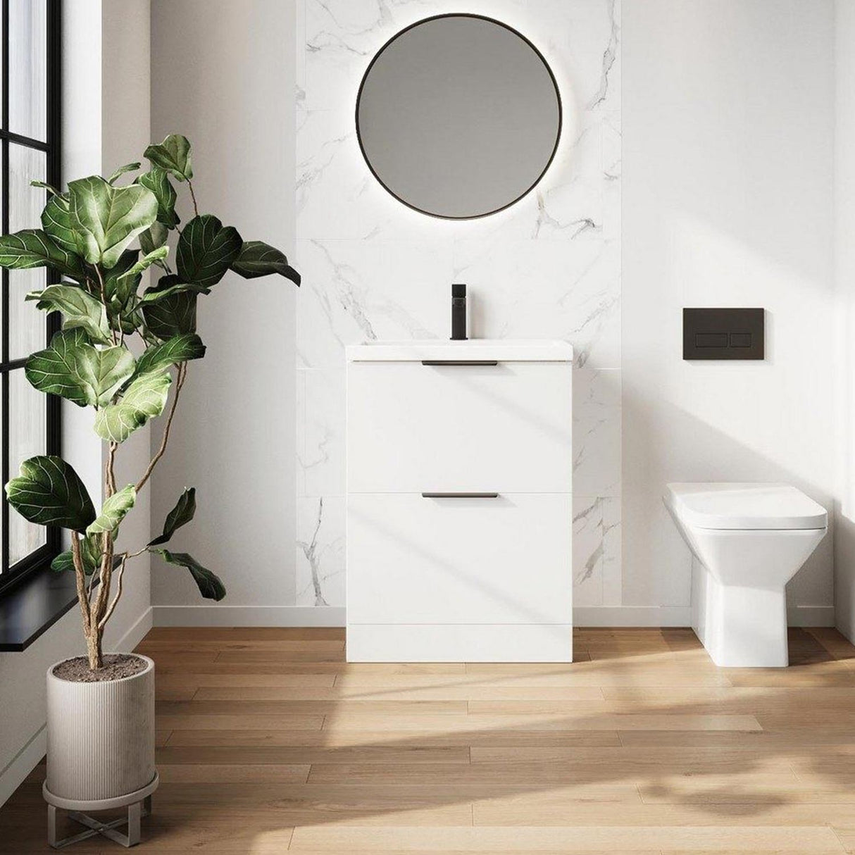 Scudo Muro Plus Floorstanding 600mm Vanity Unit with Basin in Gloss White lifestyle