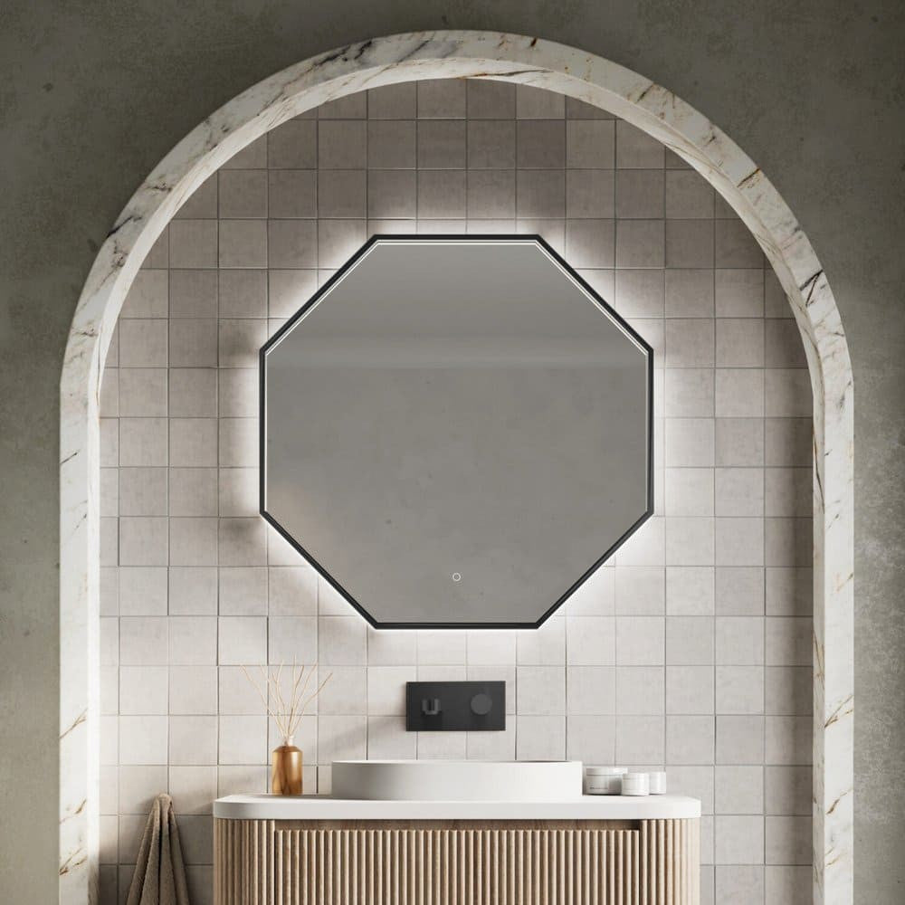 Scudo Passa 600 x 600mm LED Bathroom Mirror in Matt Black