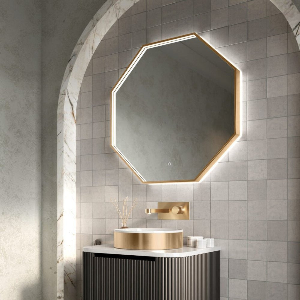 Scudo Passa 800 x 800mm LED Bathroom Mirror in Brushed Brass lifestyle