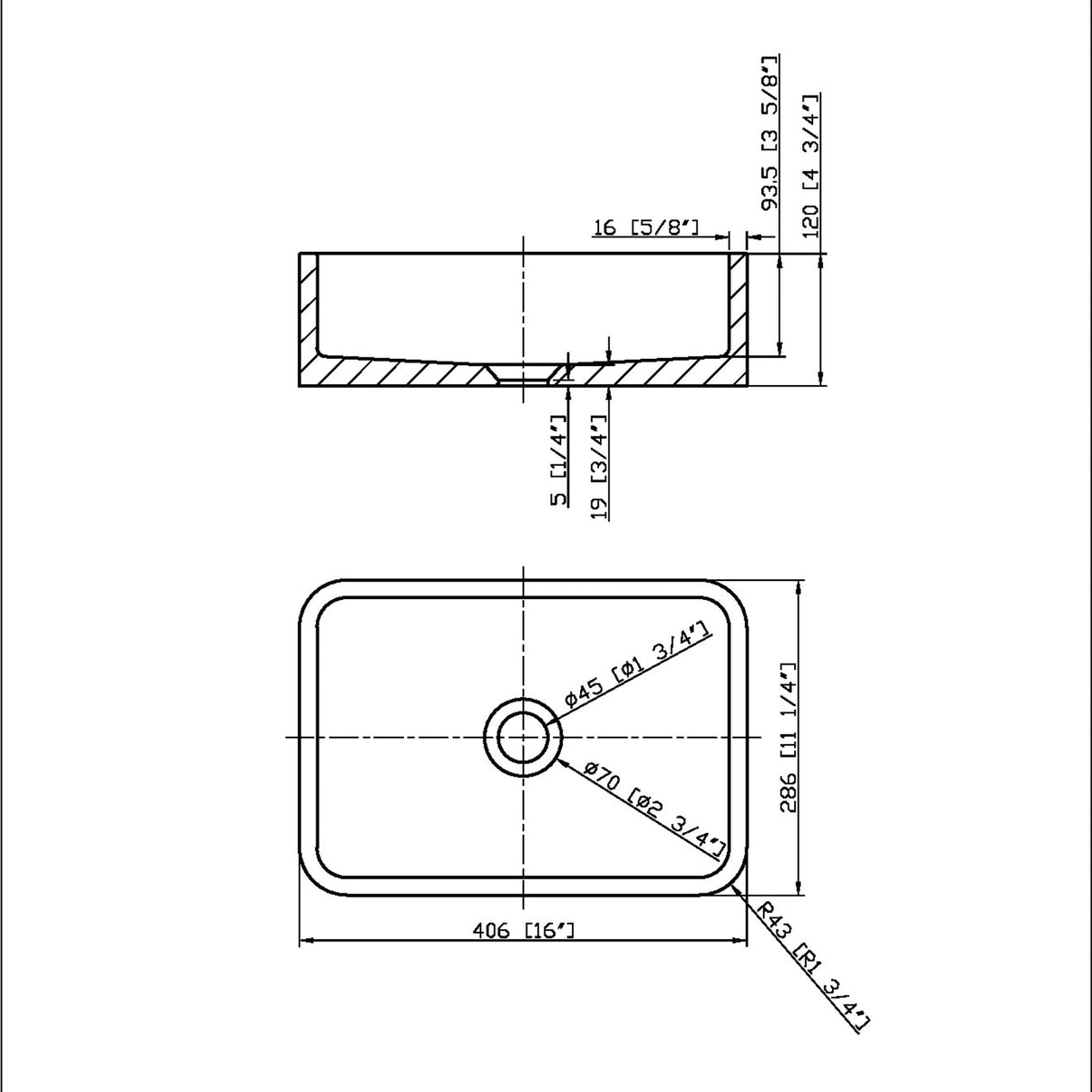 Scudo Rok Rectangular Countertop Basin in Black dimensions