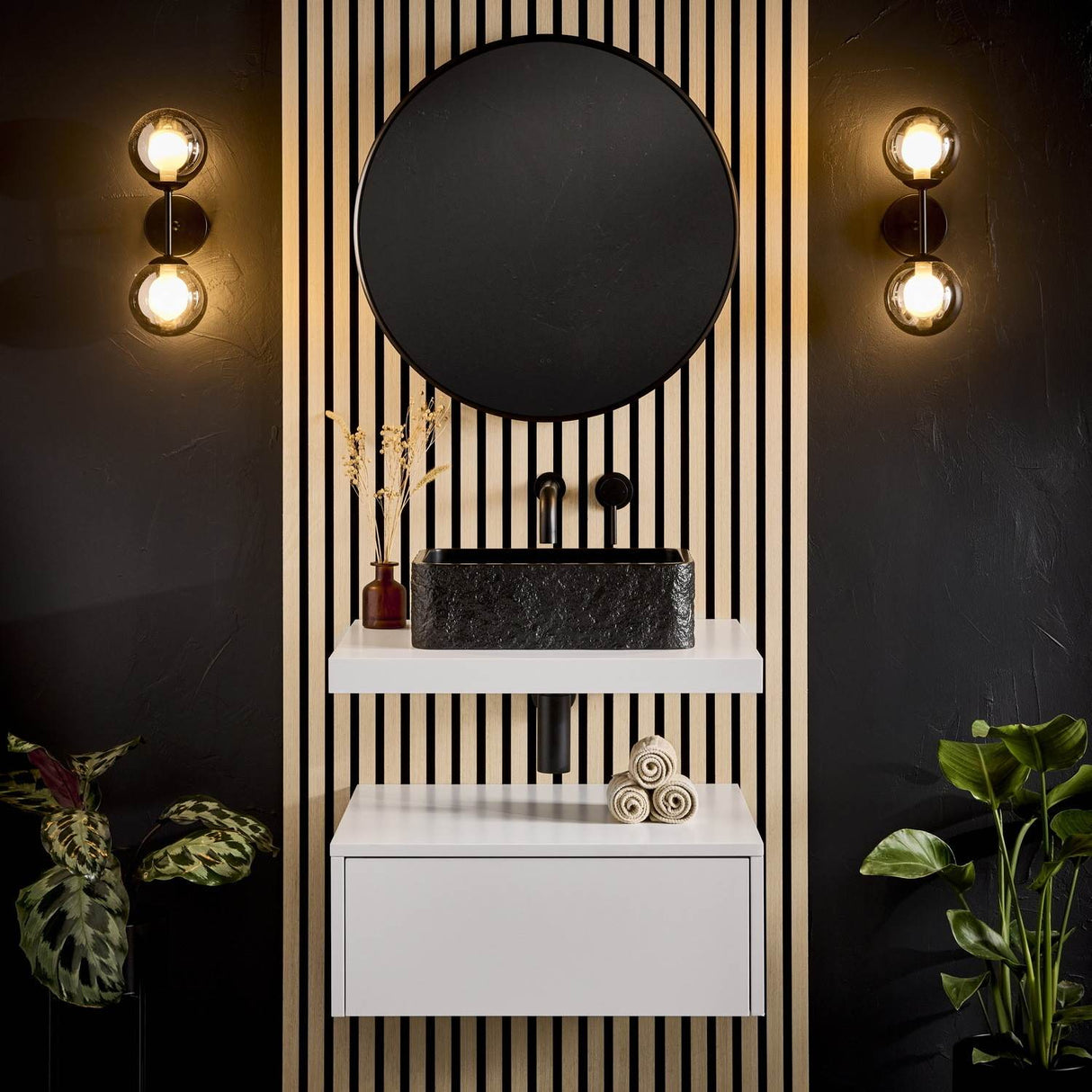 Scudo Rok Rectangular Countertop Basin in Black lifestyle 1
