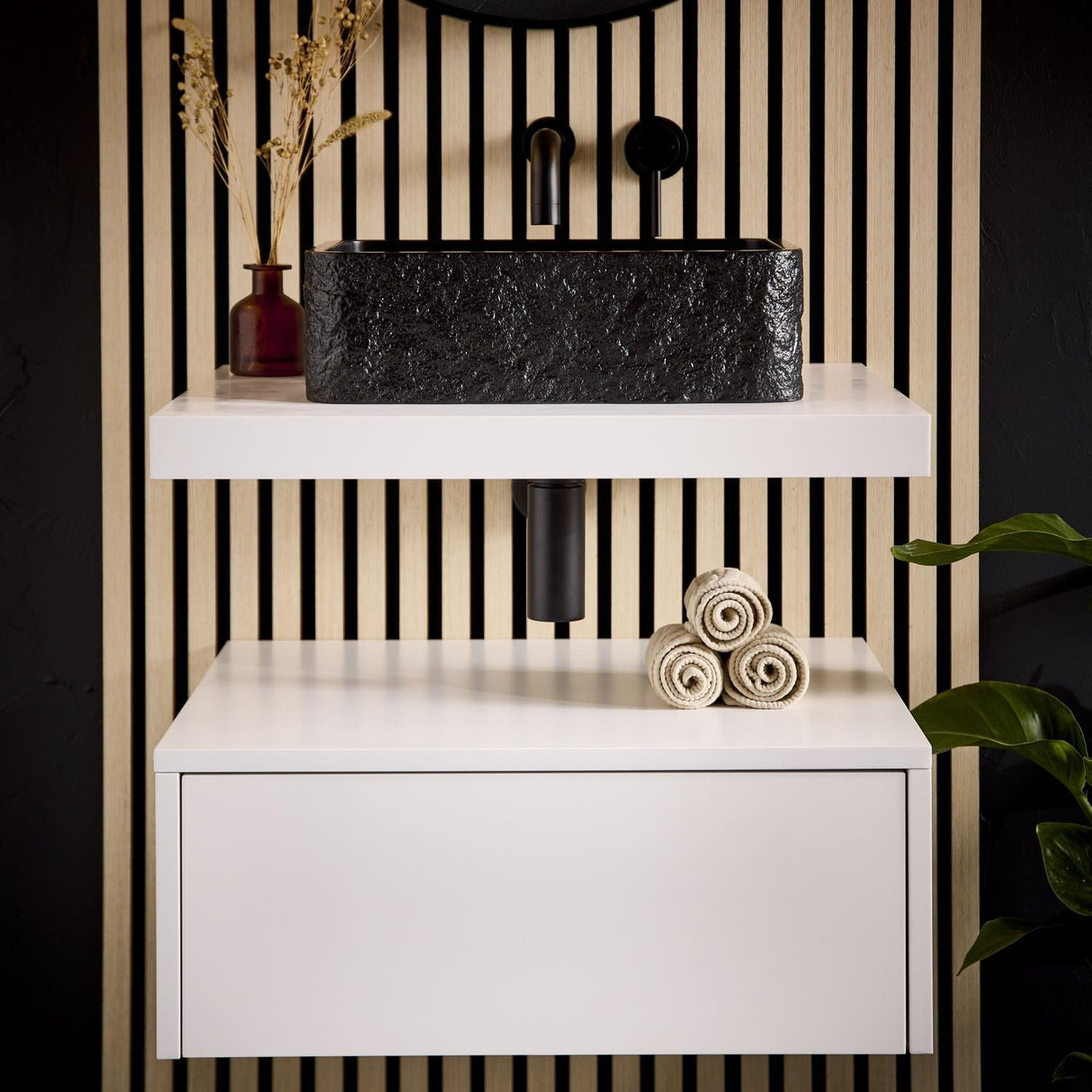 Scudo Rok Rectangular Countertop Basin in Black lifestyle 4