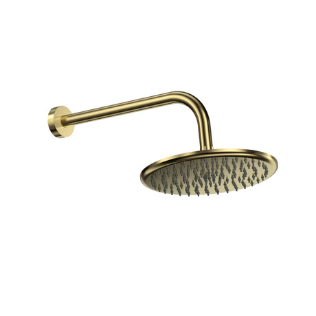 Scudo Round Shower Head and Arm in Brushed Brass