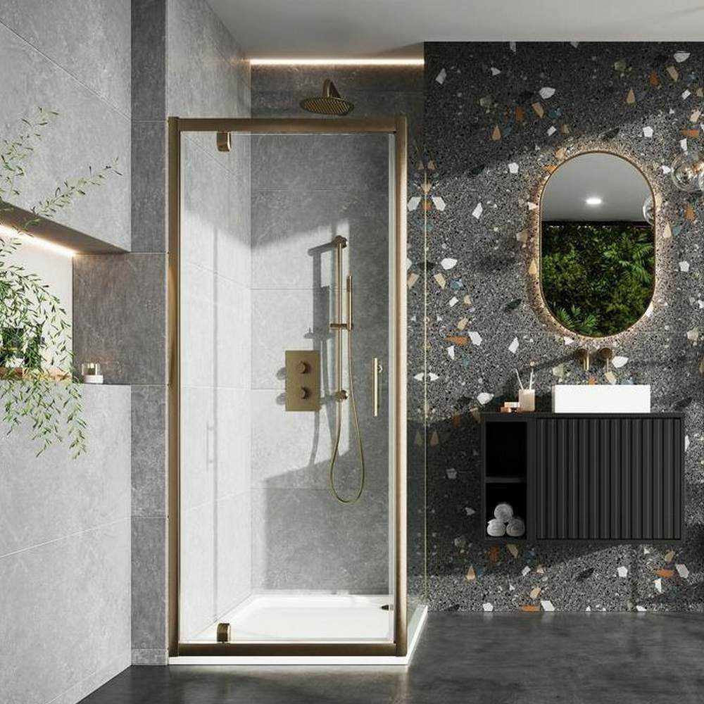 Scudo S6 Brushed Brass Pivot Shower Door