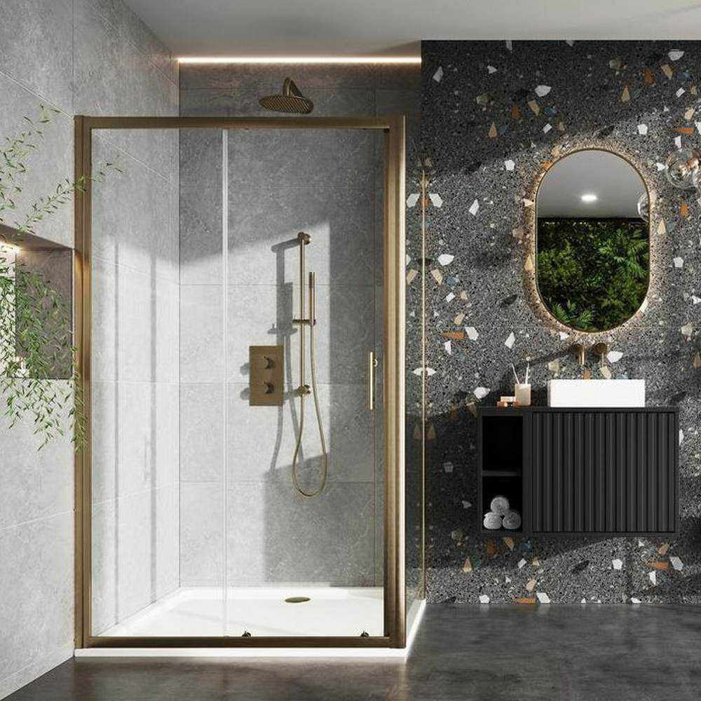 Scudo S6 Brushed Brass Sliding Shower Door