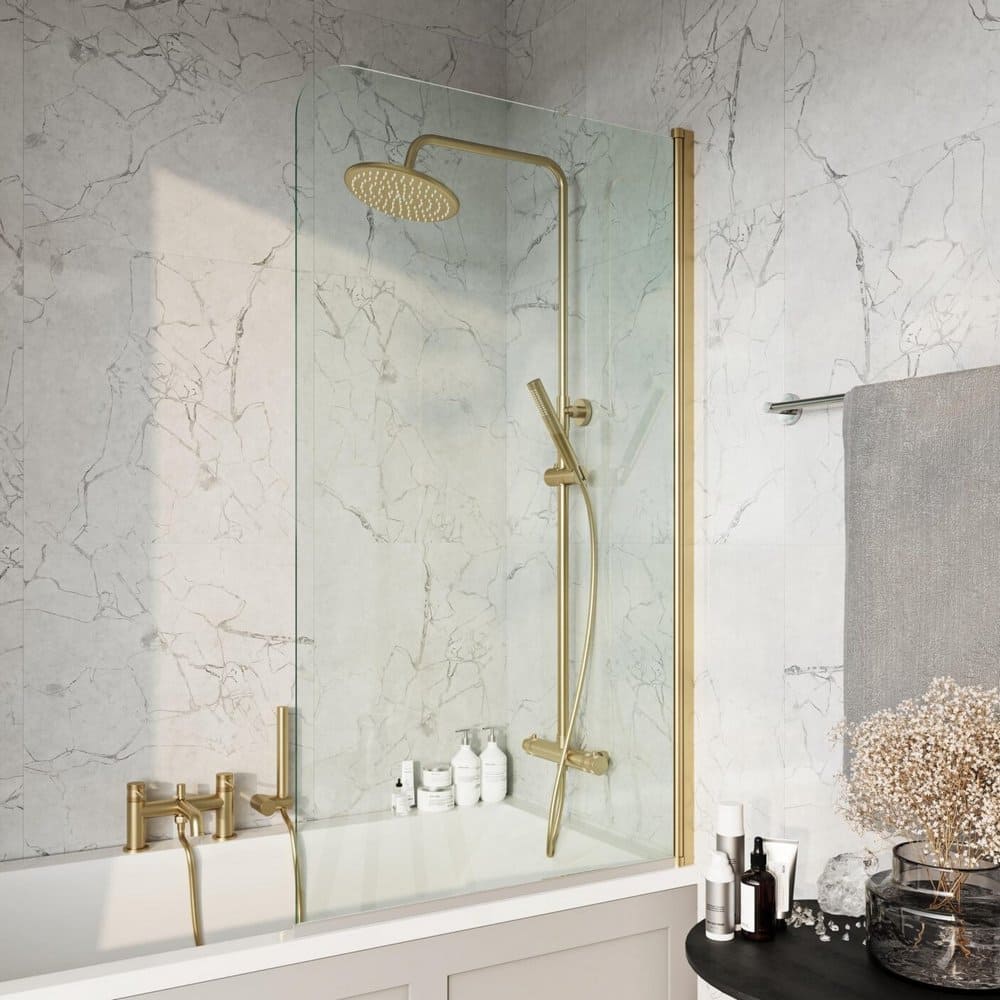 LS102BB Scudo S6 Radius Edge 6mm Bath Screen in Brushed Brass (1)