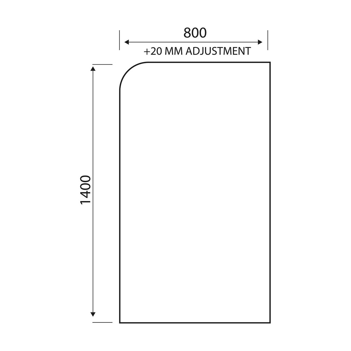 Scudo S6 Radius Edge 6mm Bath Screen in Brushed Nickel dimensions