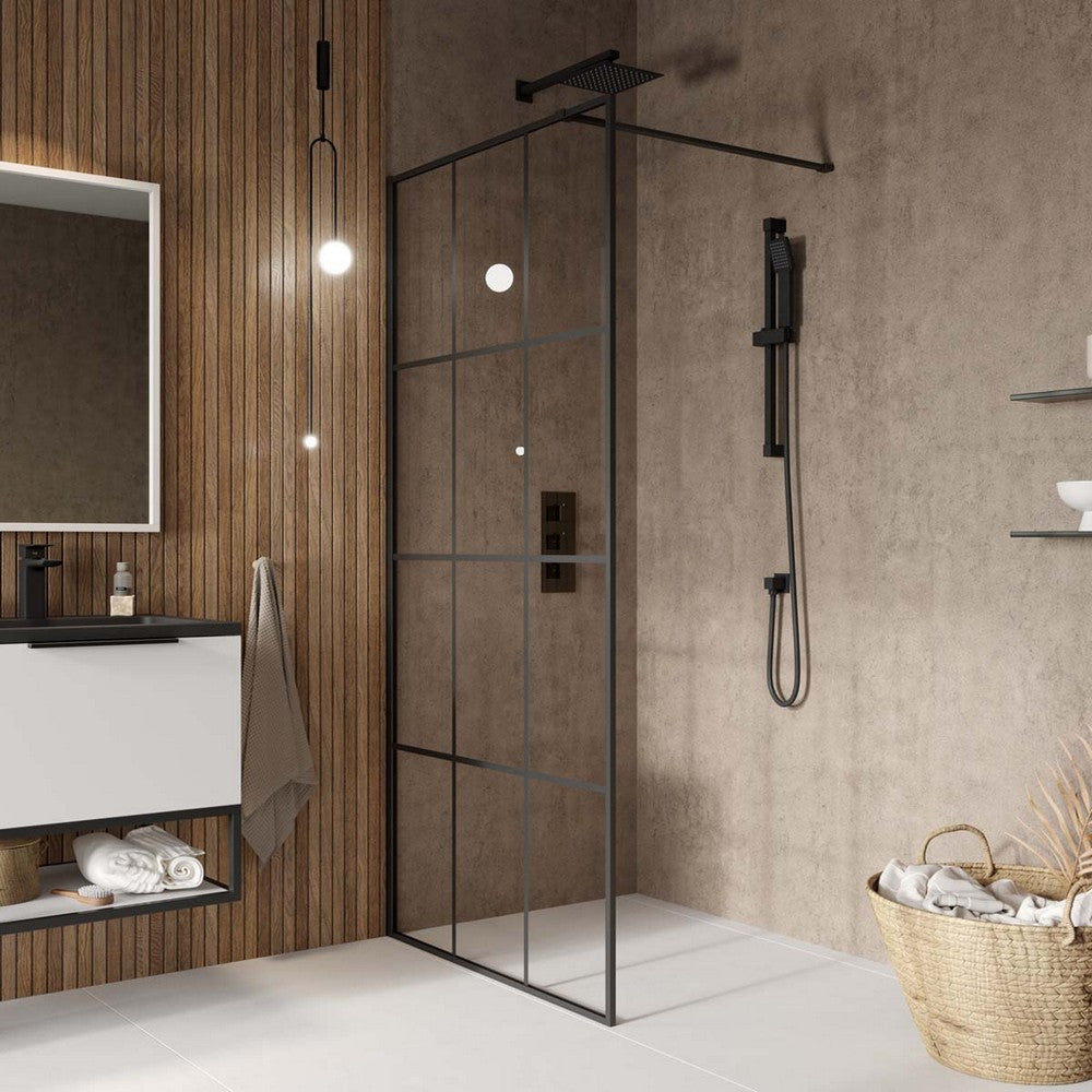 Scudo S8 Single Wetroom Grid Panel in Black