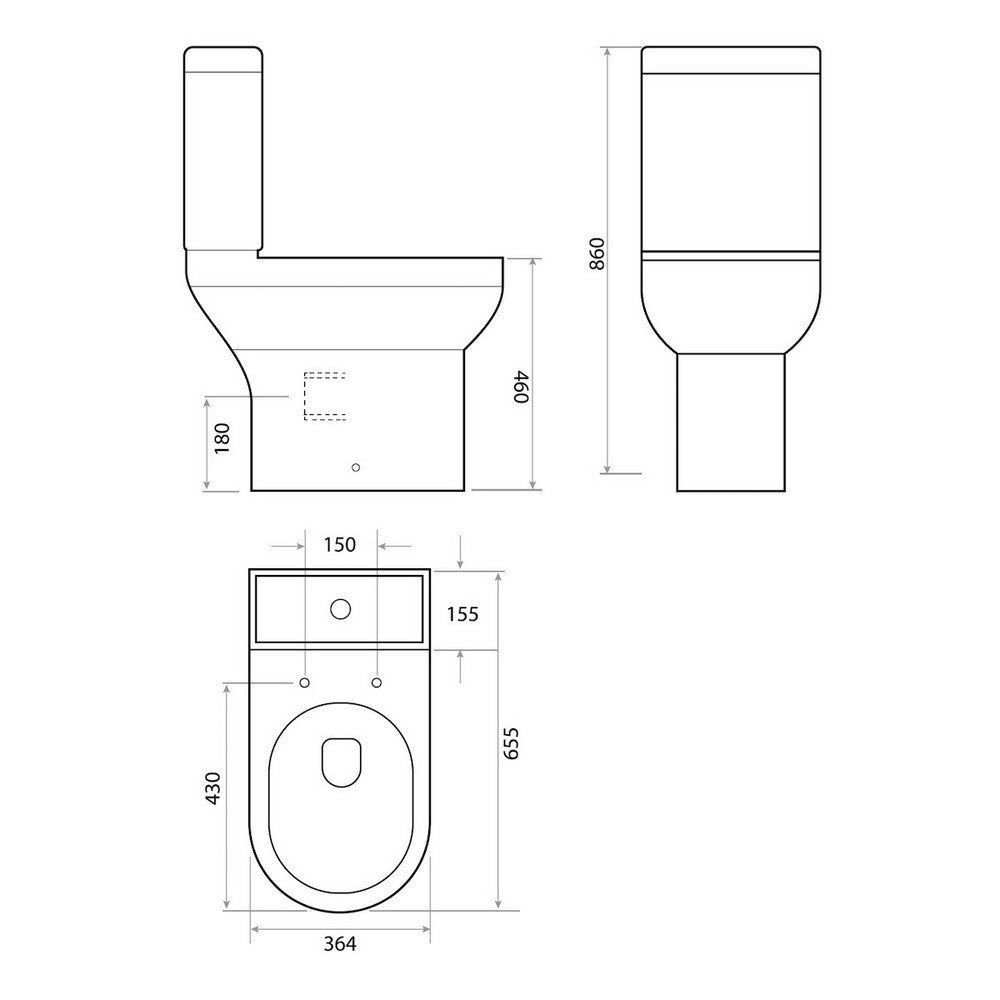 Scudo Spa Comfort Height Open Back Pan with Cistern and Soft Close Seat Dimensions