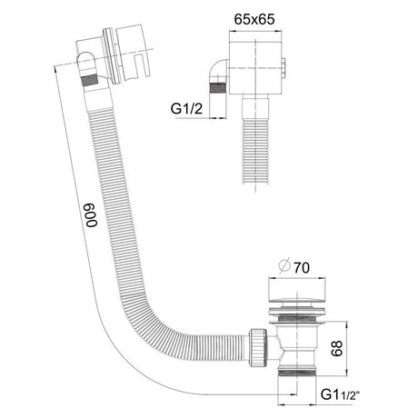 Scudo Square Chrome Bath Filler with Waste and Overflow Dimensions