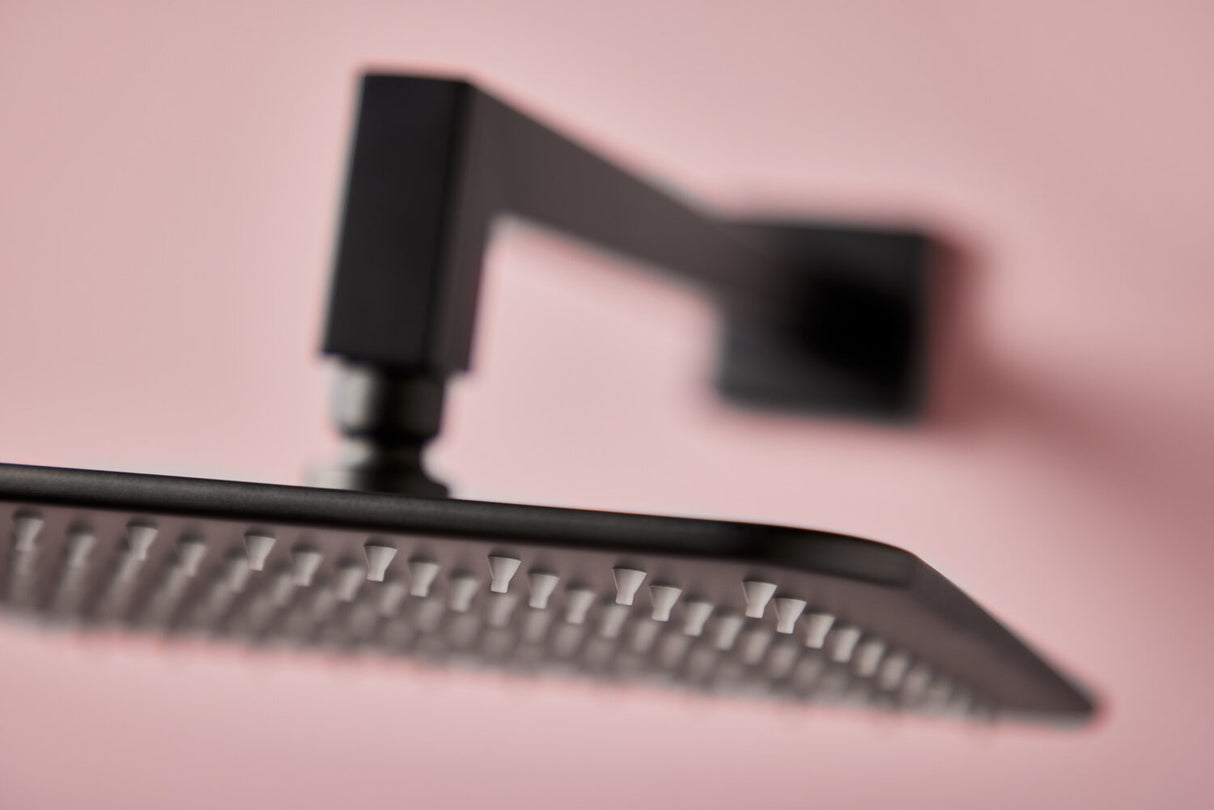 Scudo Square Shower Head and Arm in Matt Black lifestyle 1