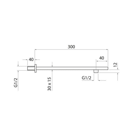 Scudo Squared Black Wall Mounted 405mm Shower Arm Dimensions