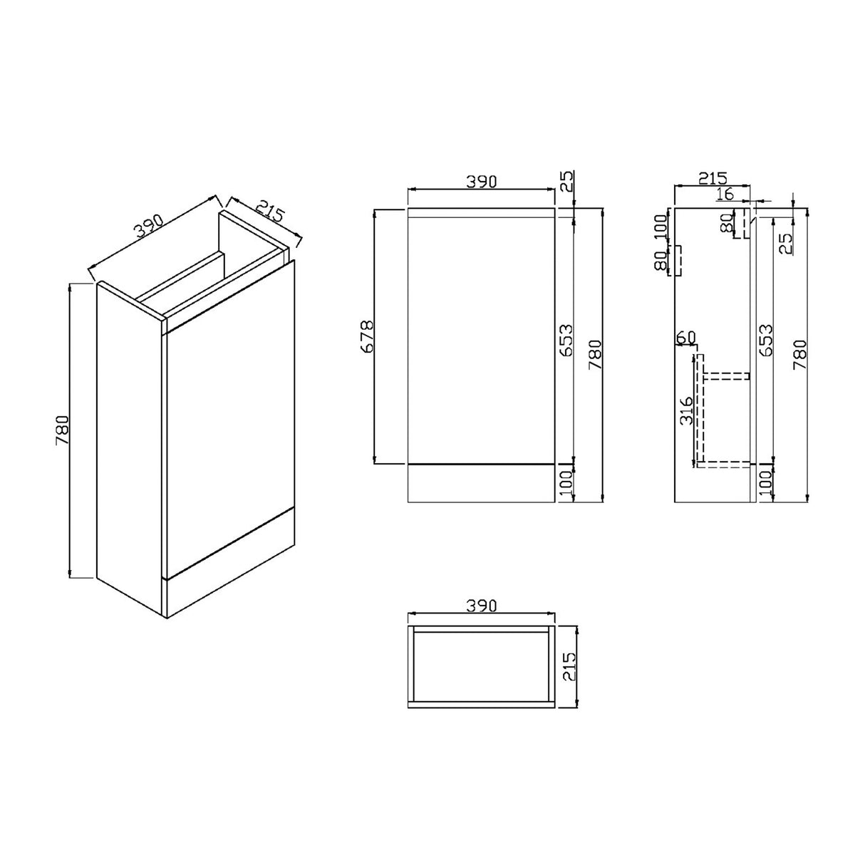 Scudo Waterguard 400mm Cloakroom Vanity Unit and Basin in Gloss White dimensions