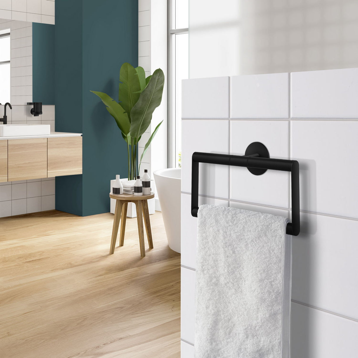 TB344 Smedbo Dot Black Self Adhesive Towel Ring Bathroom Setting