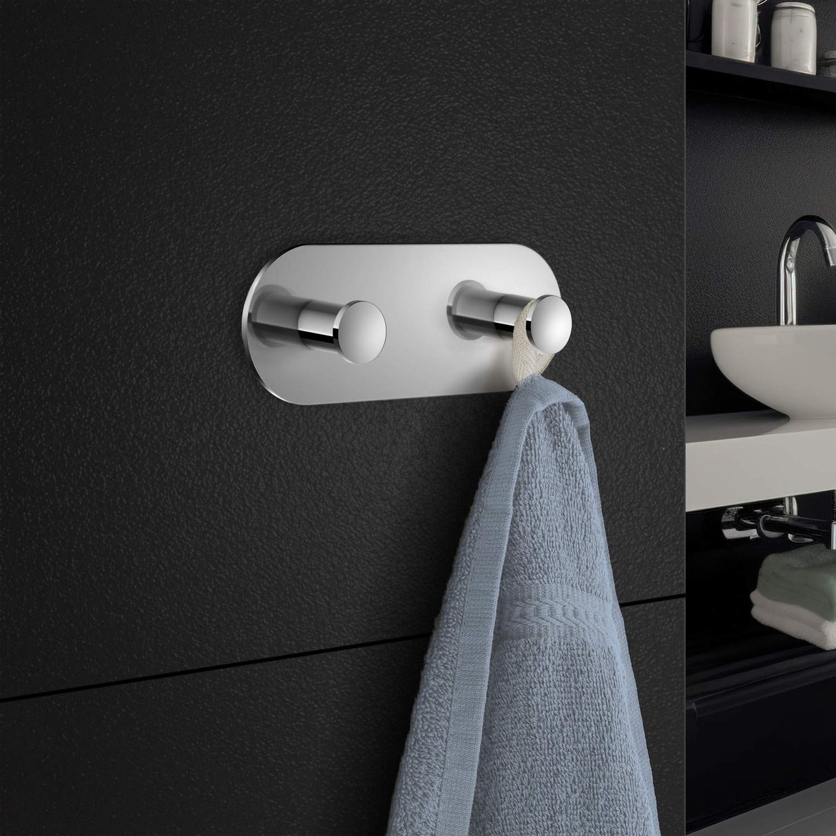 TK356 Smedbo Dot Chrome Self Adhesive Double Towel Hook Close Up