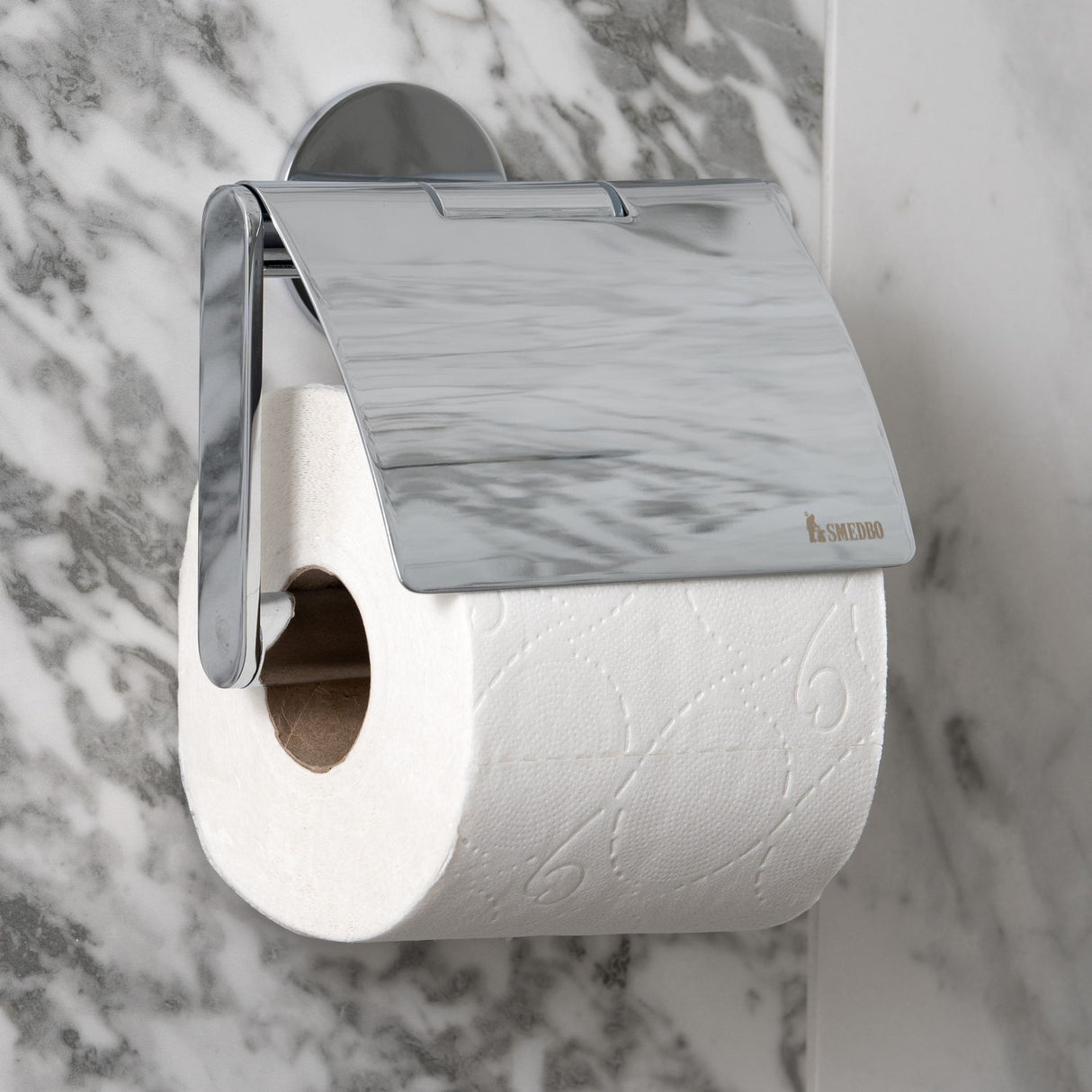 TK3414 Smedbo Dot Chrome Self Adhesive Toilet Roll Holder with Lid Lifestyle